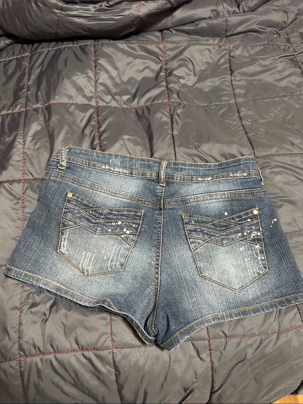 Grane Distressed Blue Denim Jean Shorts with Stud Details - Picture 4 of 4